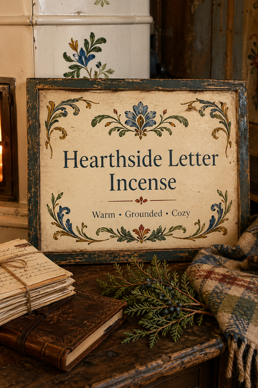 Hearthside Letter Incense Warm Leather Amber and Juniper Scent
