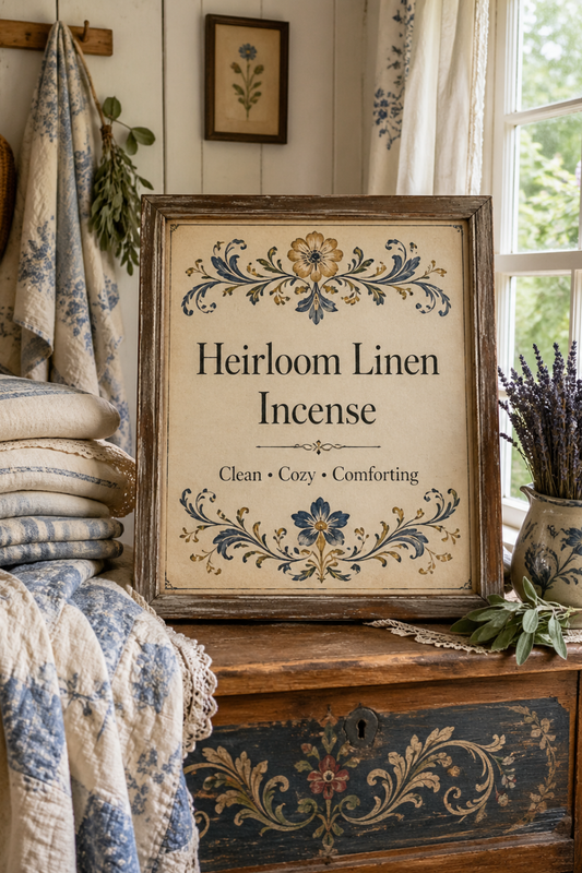 Heirloom Linen Incense Clean Cotton Lavender and Cedar Scent